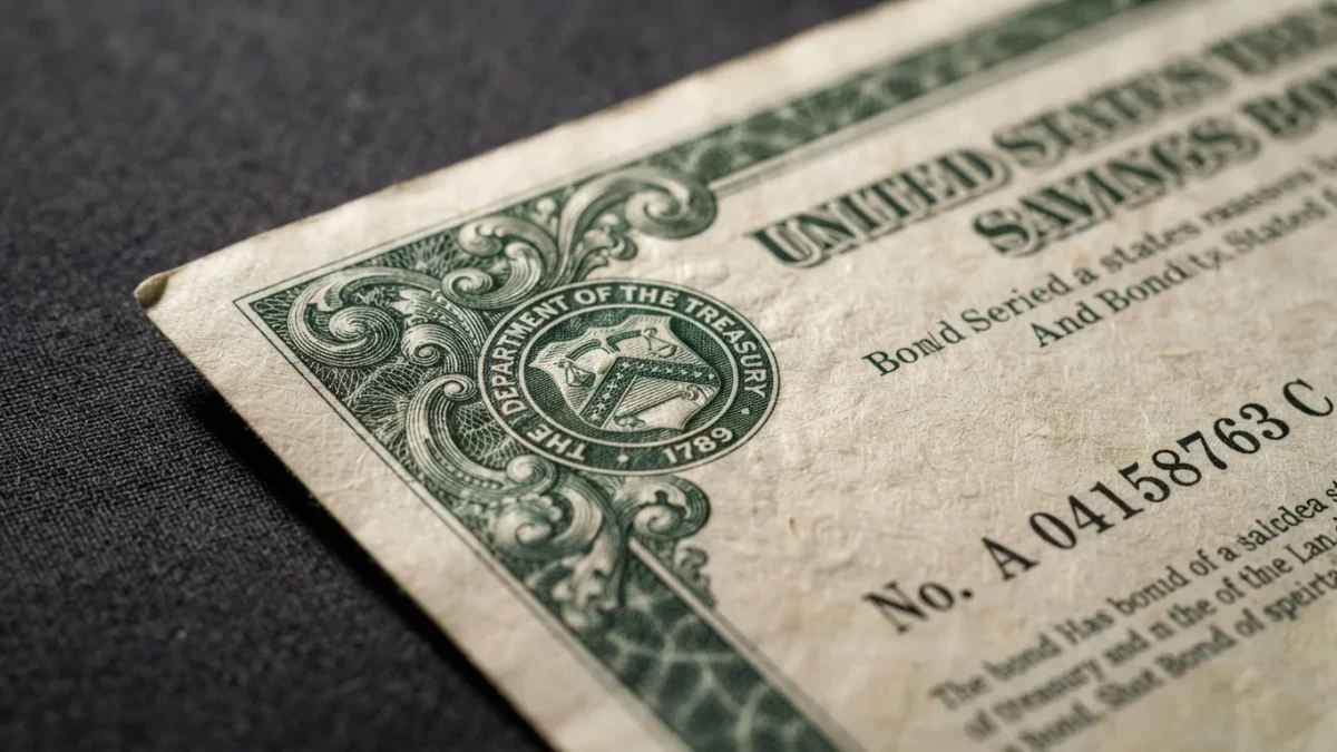 Engraved seal and scrollwork detail on a United States Treasury bond certificate