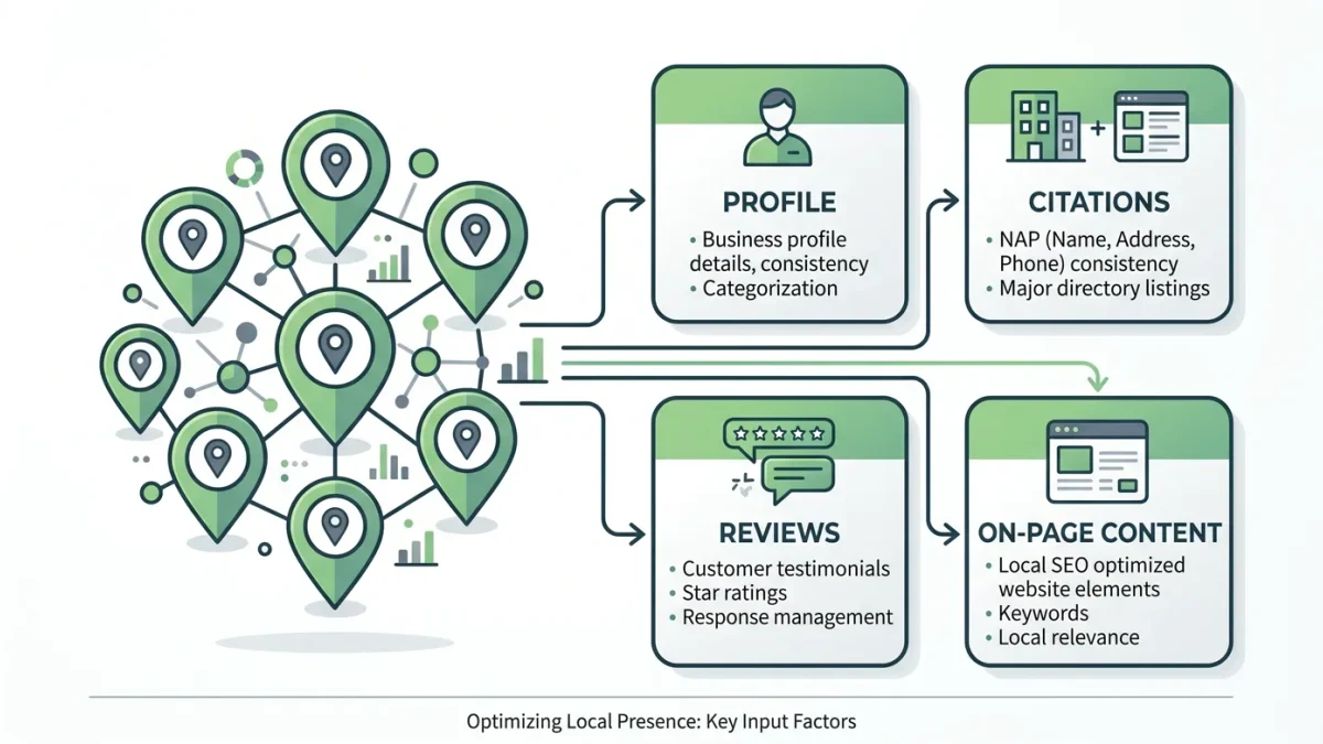 Local map search results diagram with profile and reviews
