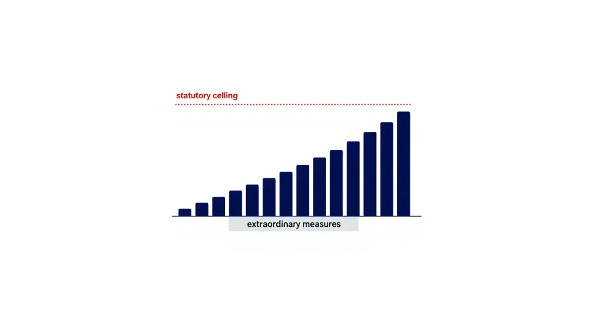 Infographic of a debt stock bar meeting a dashed legal ceiling line