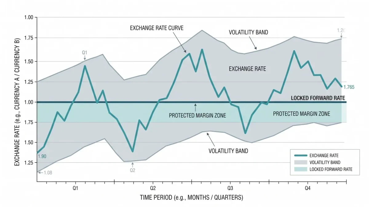 Rate band chart with locked forward line securing a margin zone
