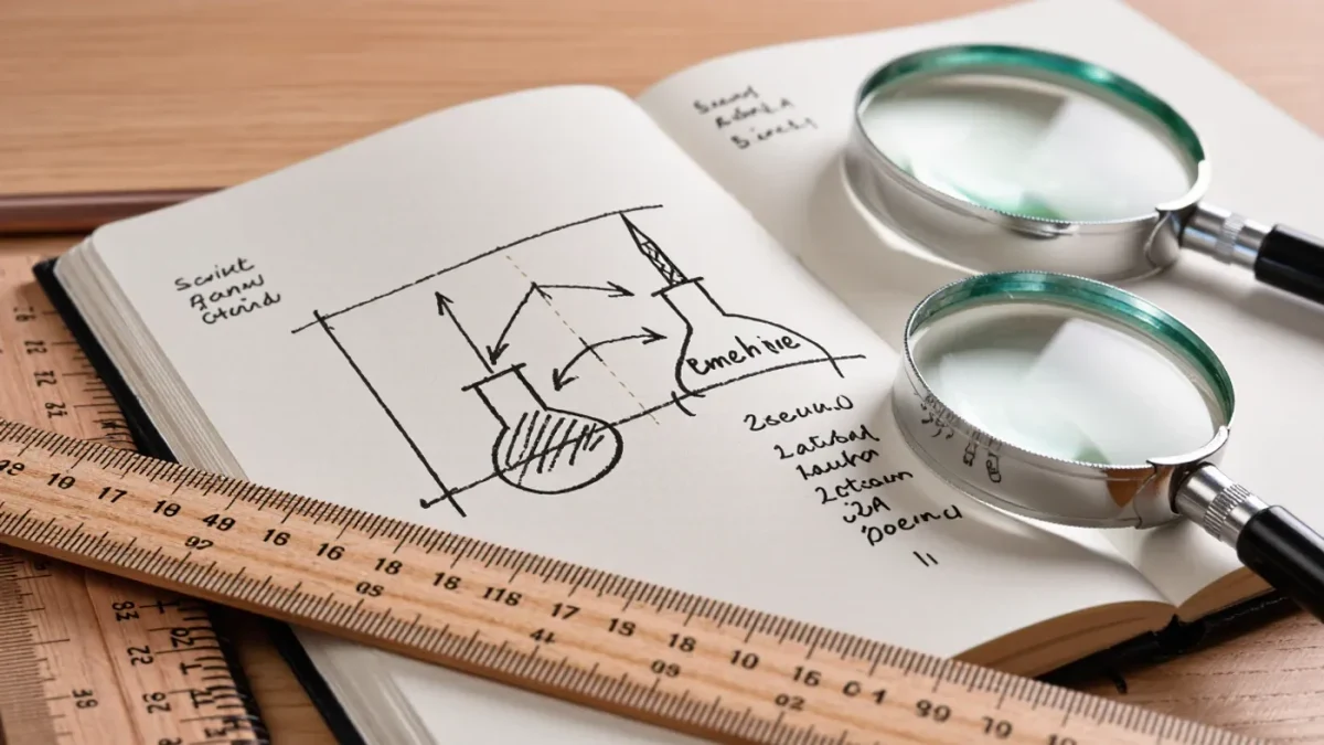 Macro close-up of a student-authored notebook page with a hand-drawn experiment diagram