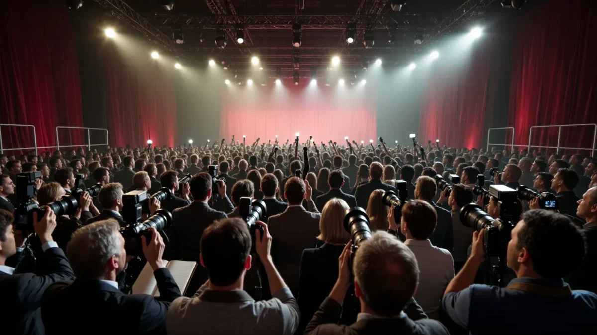 Press photographers and reporters at an awards season press event