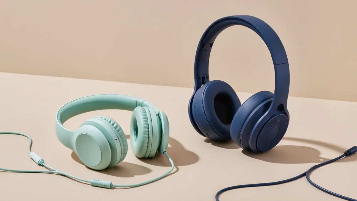 Two pairs of kids' headphones in different sizes side by side