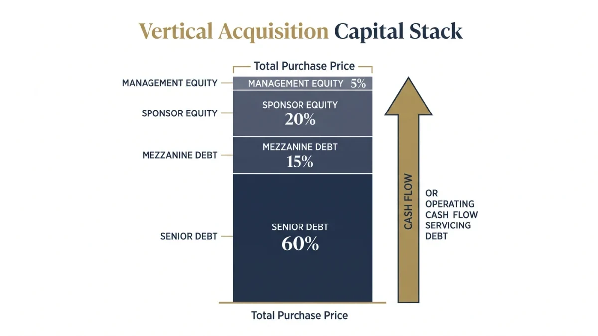 Capital structure stack of debt and equity in an acquisition