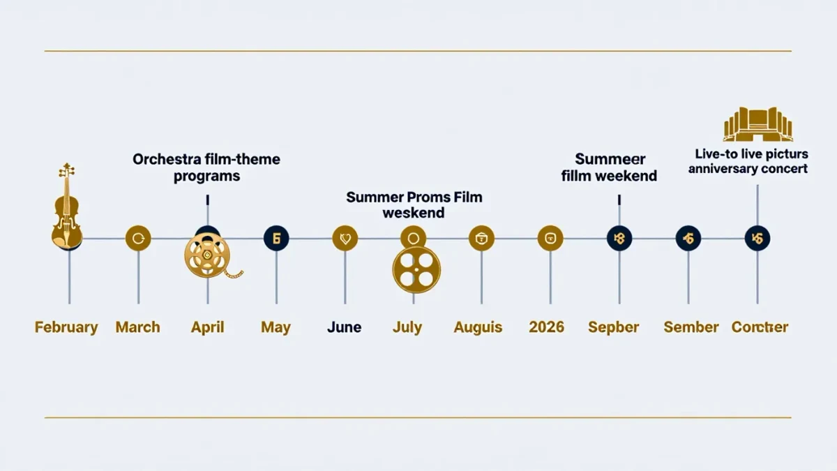 Infographic timeline of 2026 film music concerts and festival dates