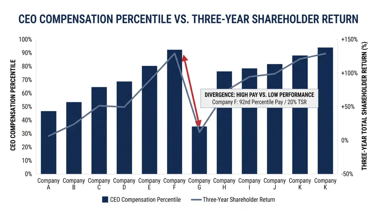 Infographic chart comparing CEO pay growth with shareholder return