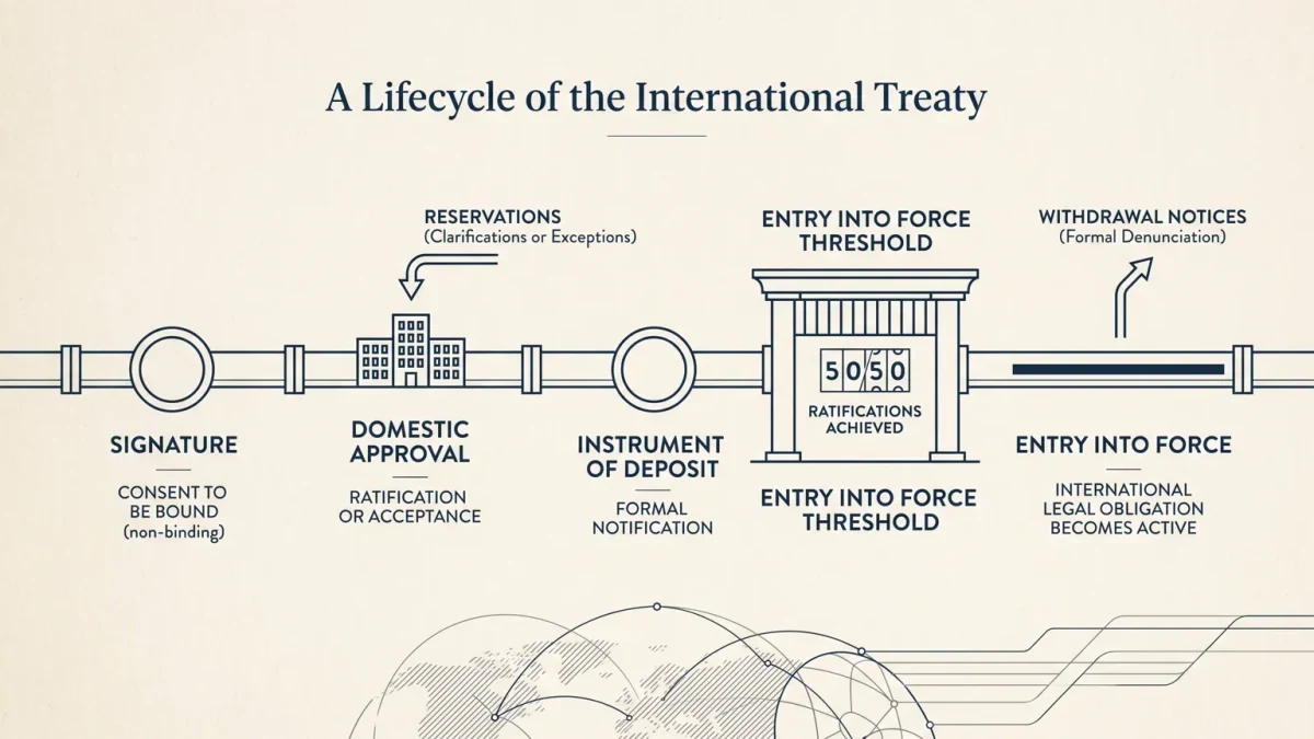 Infographic of the treaty path from signature to entry into force