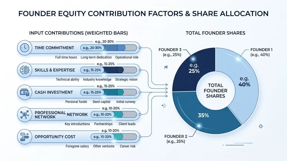 Infographic of equity split factors and weighted contributions