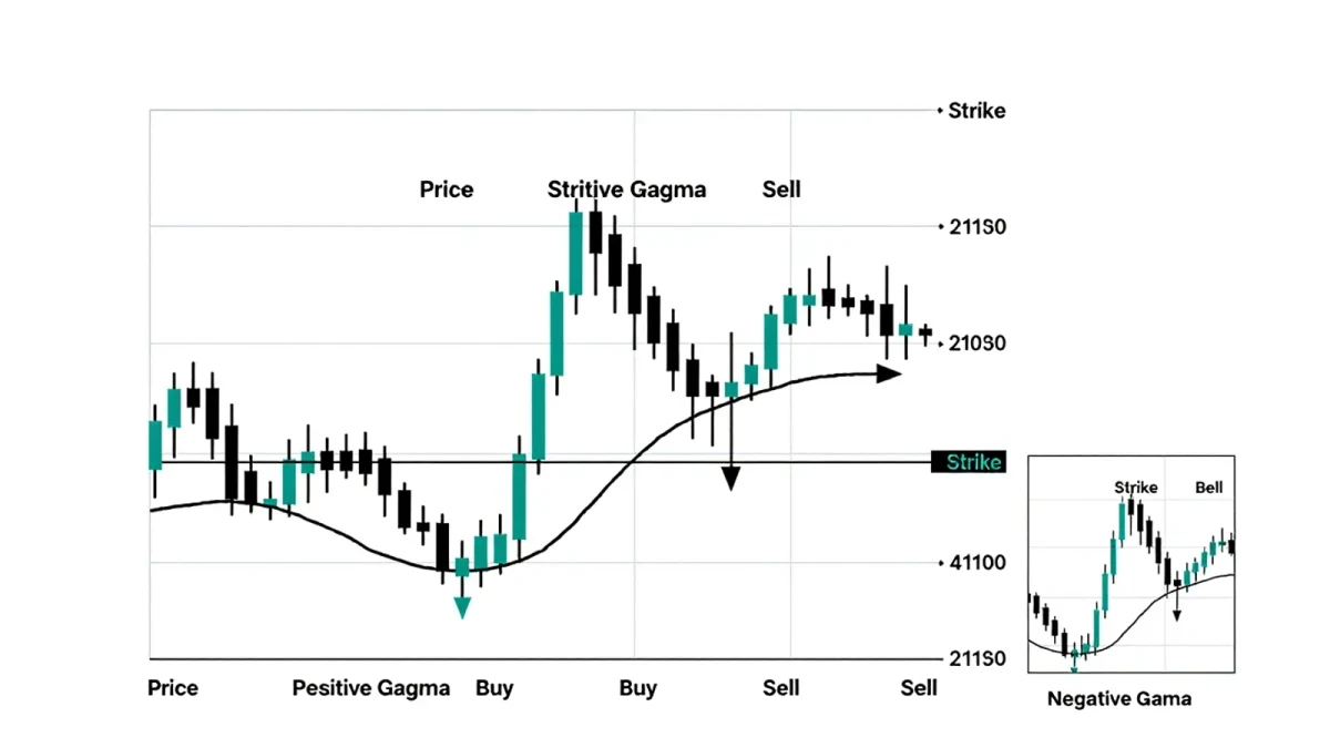 Infographic showing dealer hedging flows around a strike