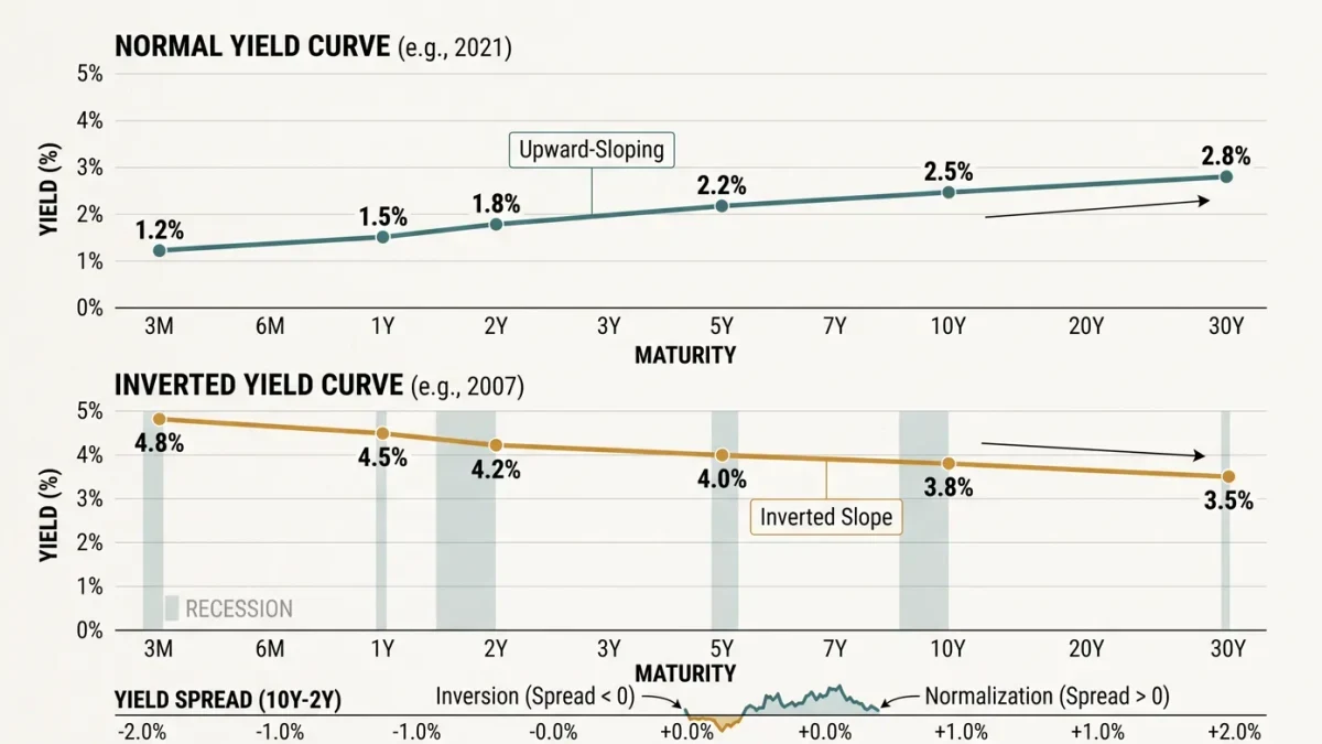 Infographic of normal versus inverted yield curves