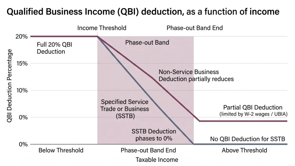 Deduction phase-out band chart by income