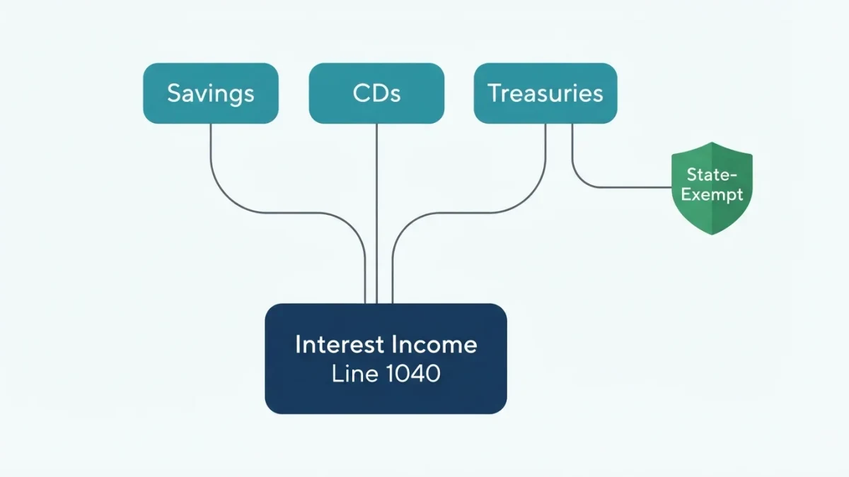 Infographic showing interest income flowing onto one 1040 line