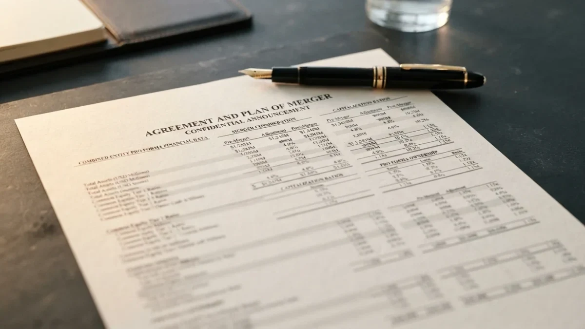 Printed financial report with capital ratio tables under studio light