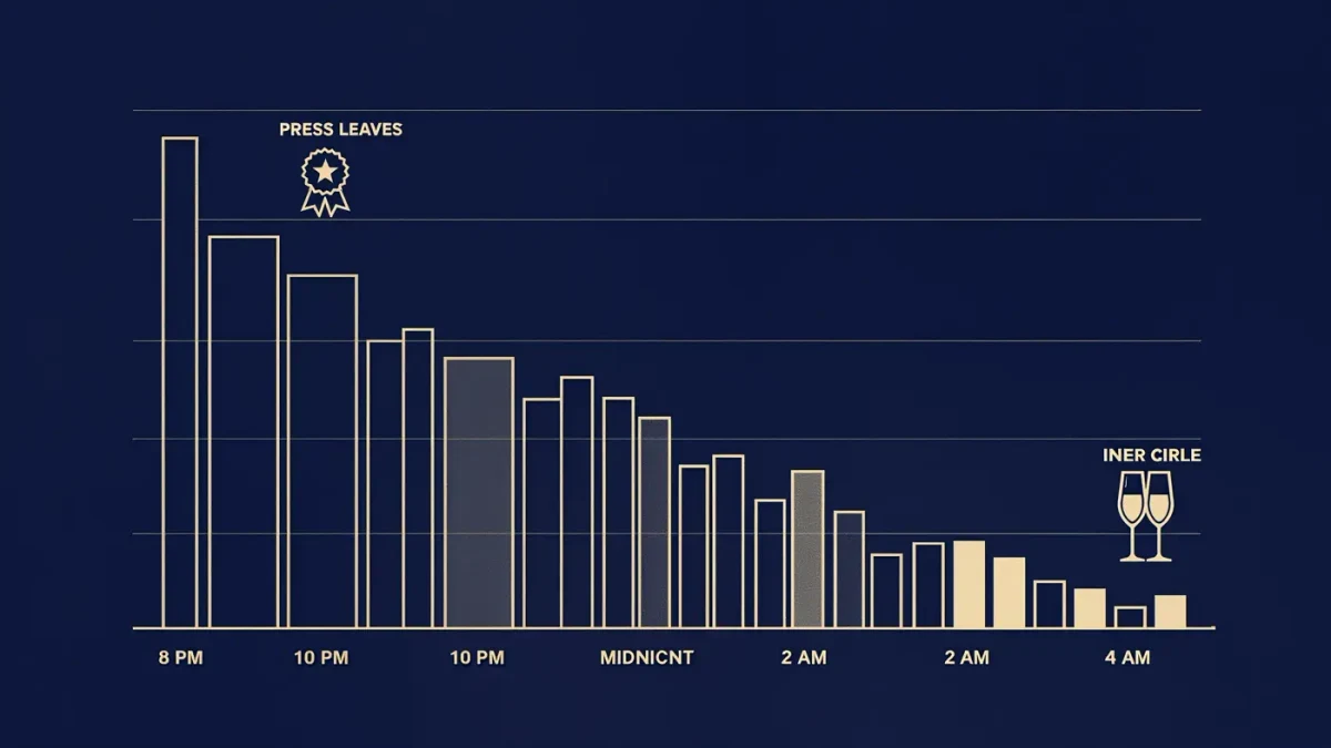 Infographic chart tracking how a launch crowd thins through the night