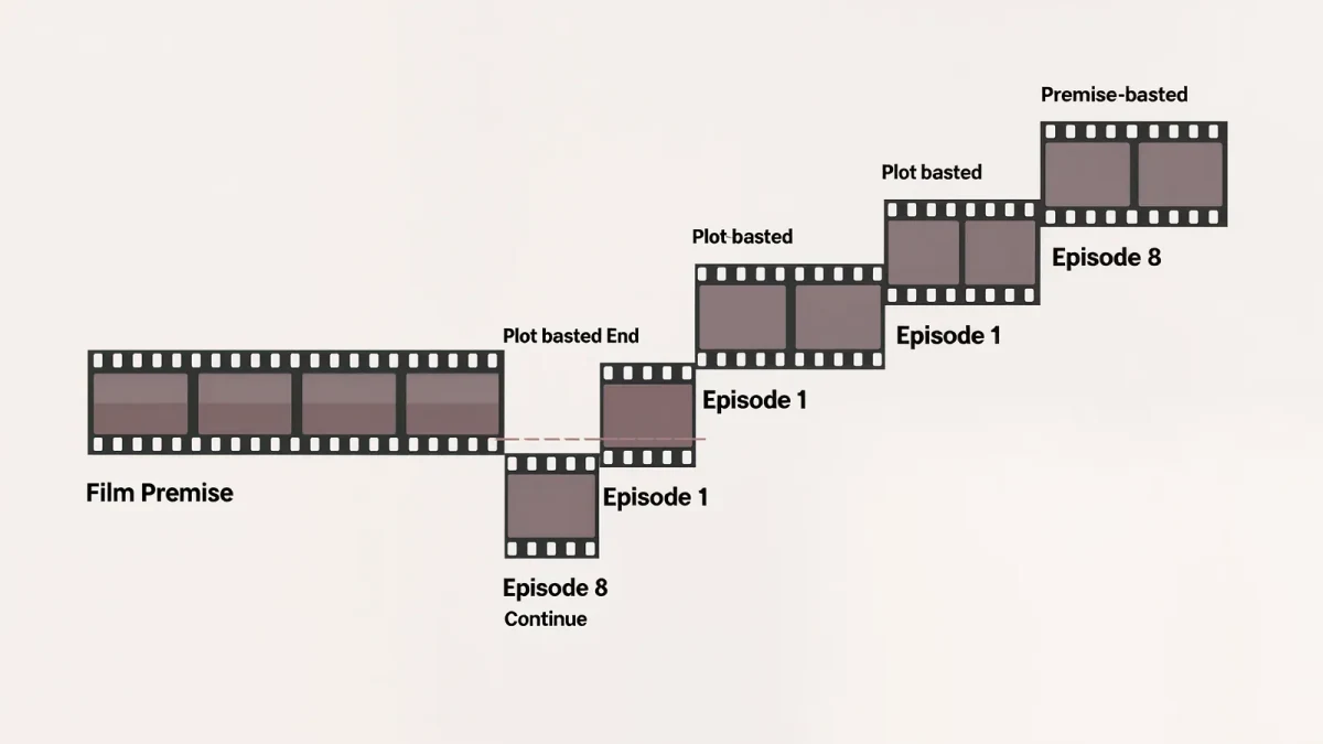 A storyboard chart mapping one film into branching series seasons