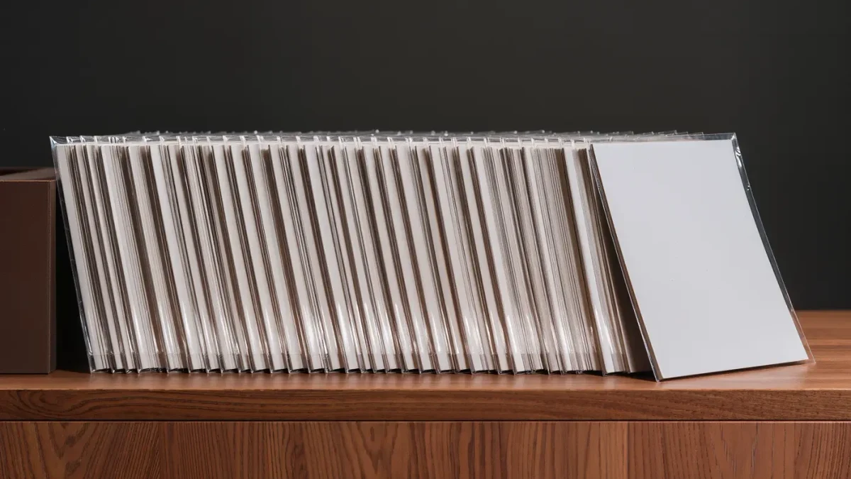 Close-up of a long comic run fanned across a shop counter with a gap at the end