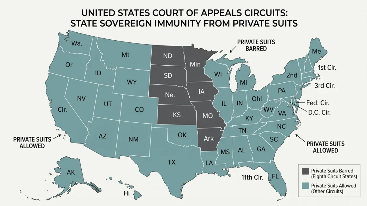 Map of appellate circuits shaded by private Section 2 suit availability