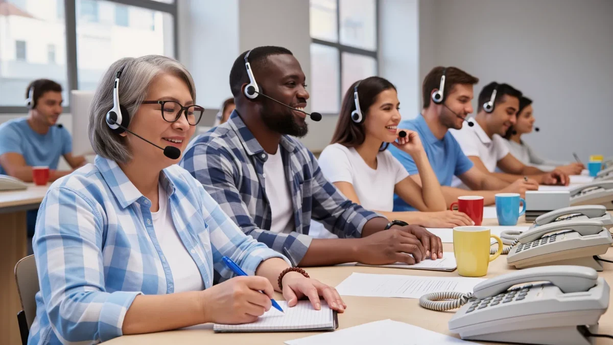 Volunteers answering pledge phones at a community station