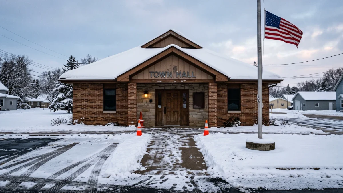 Snow-dusted town hall serving as February polling place