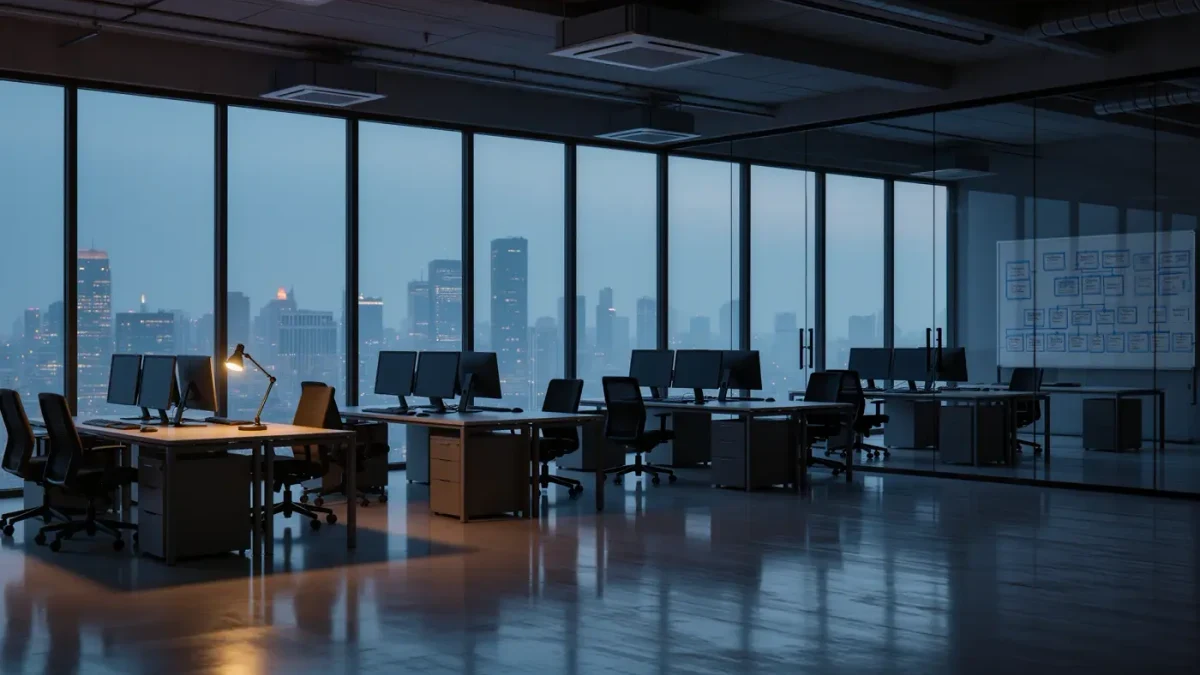 An empty corporate finance floor before the trading day