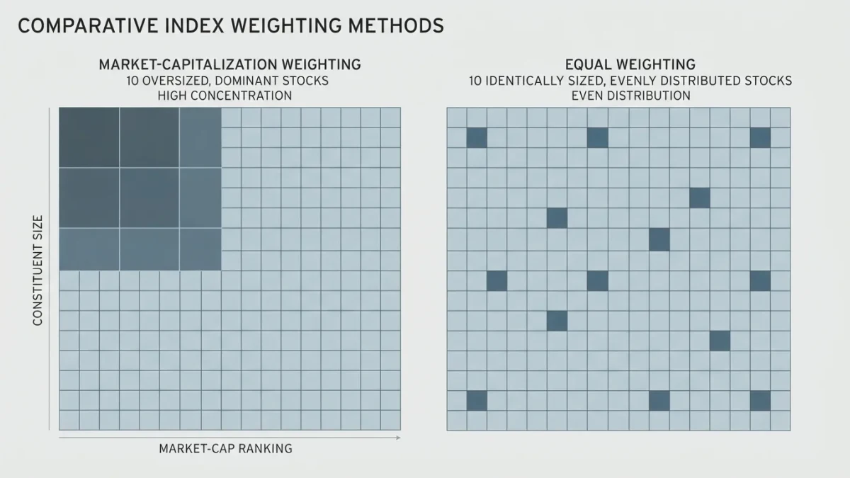 Two index grids comparing concentrated and evenly distributed constituent weights