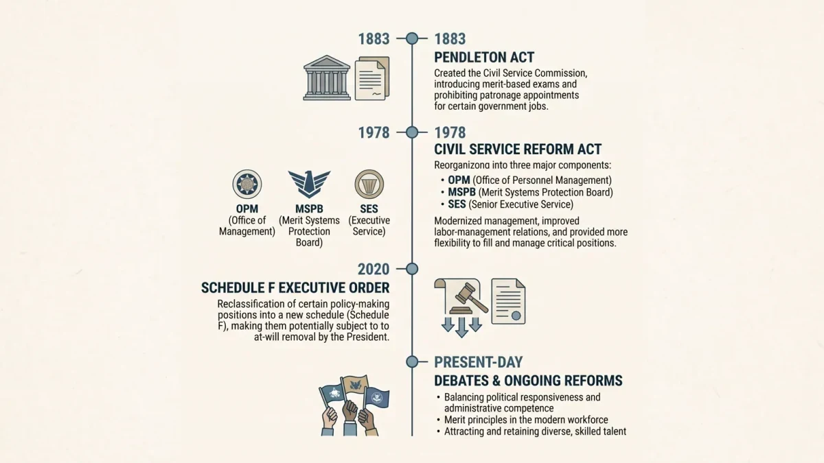 Infographic timeline of American civil service reform milestones