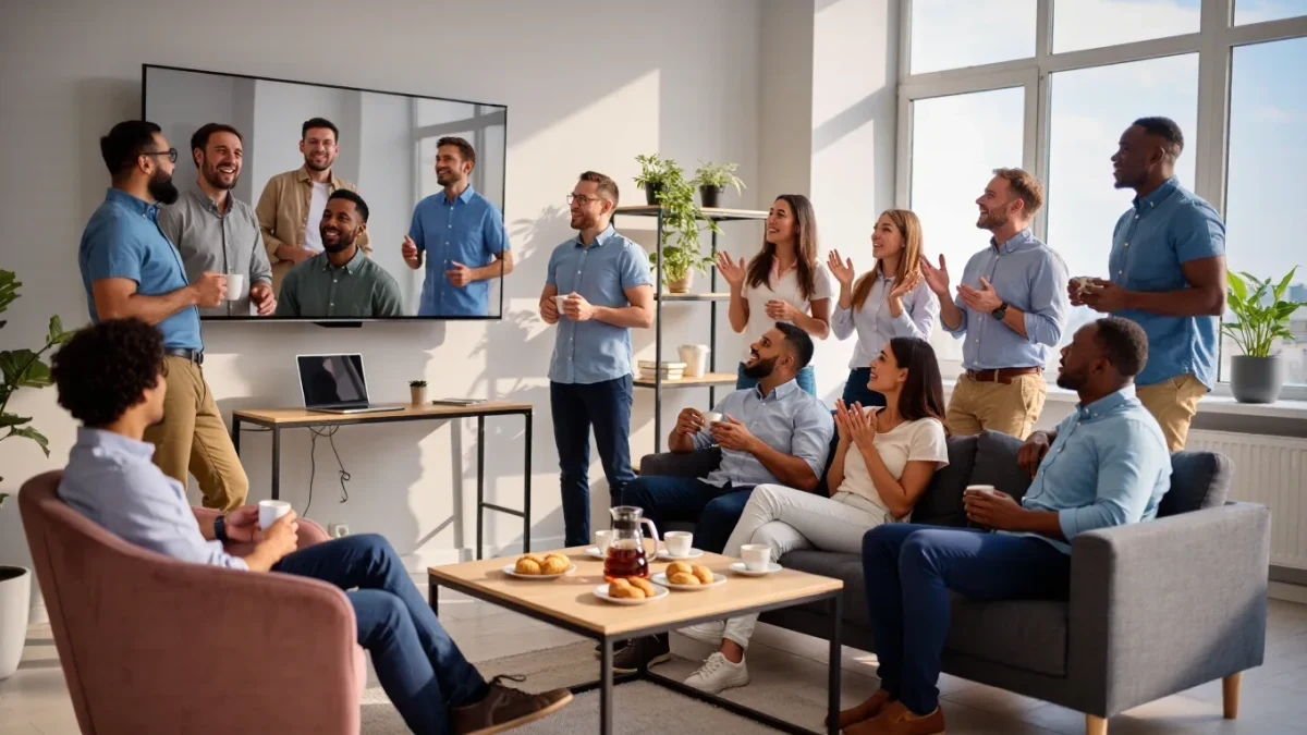 Industry colleagues celebrate an announcement at a morning nomination viewing gathering