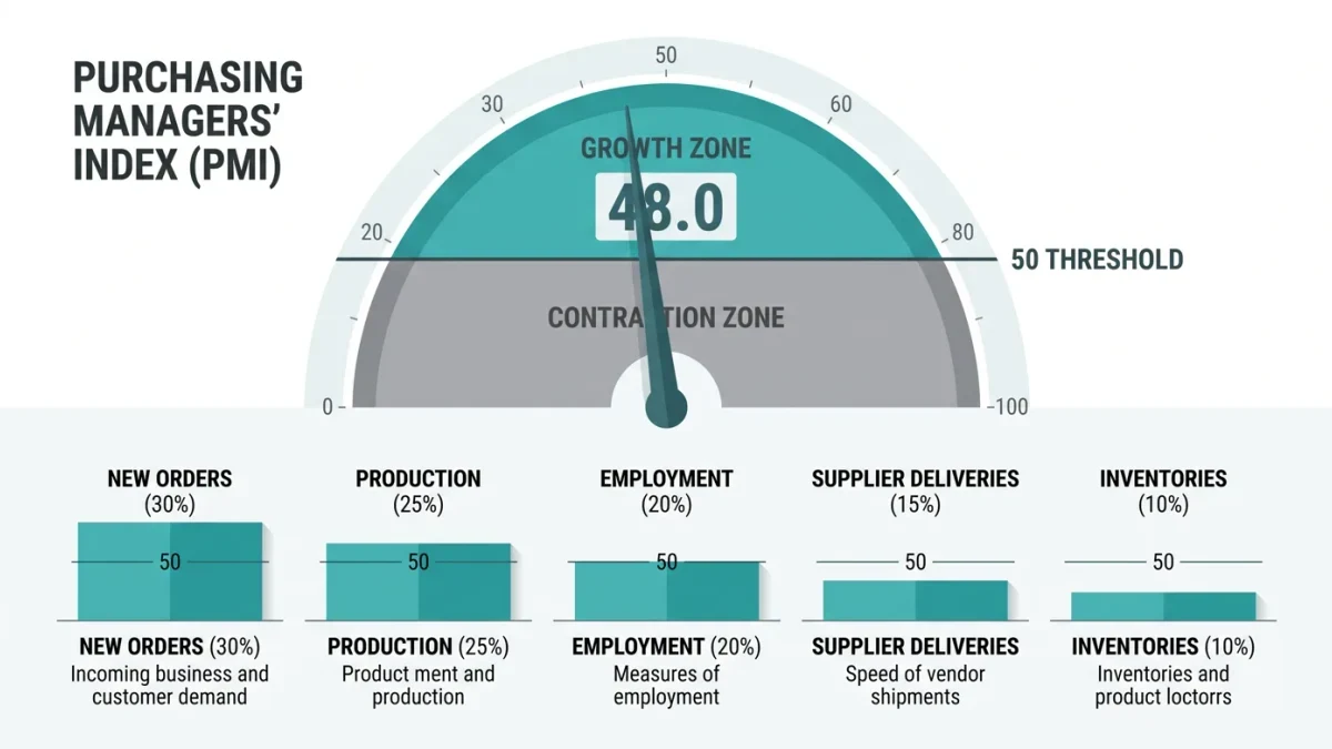 Infographic of PMI components and the 50 expansion threshold