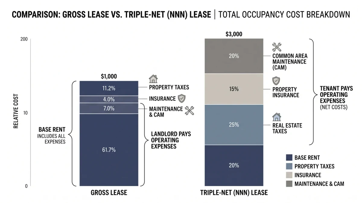 Chart comparing gross lease versus triple-net occupancy costs