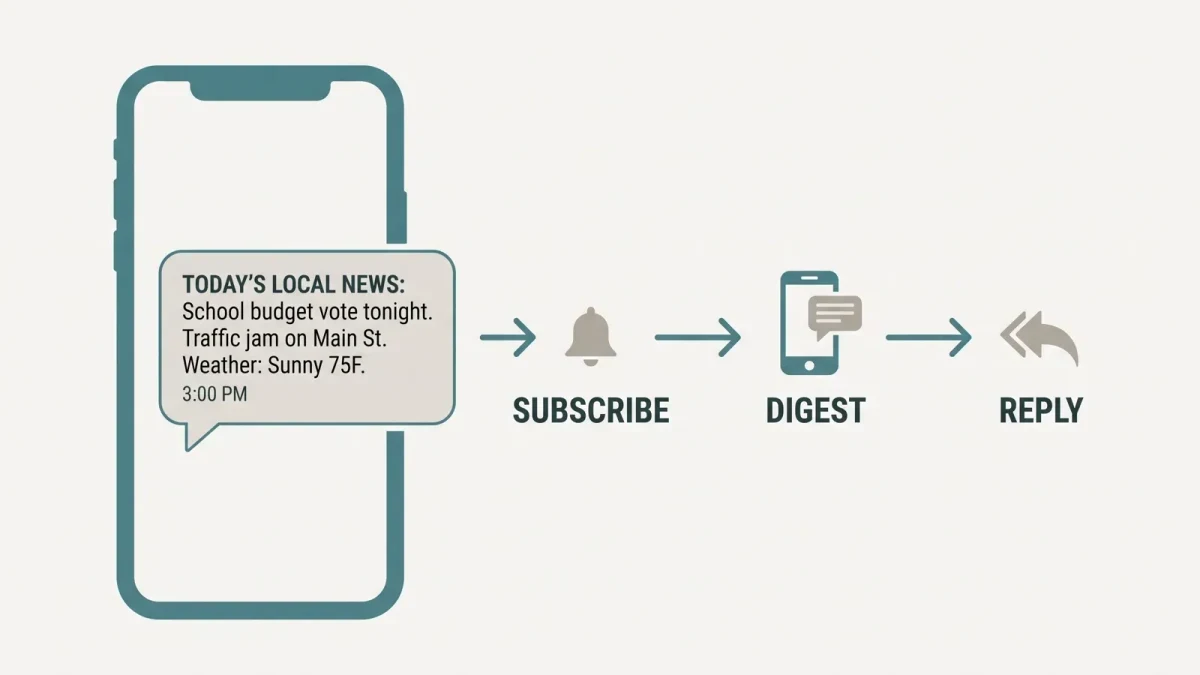 Infographic showing a three-item daily news digest message on a phone outline
