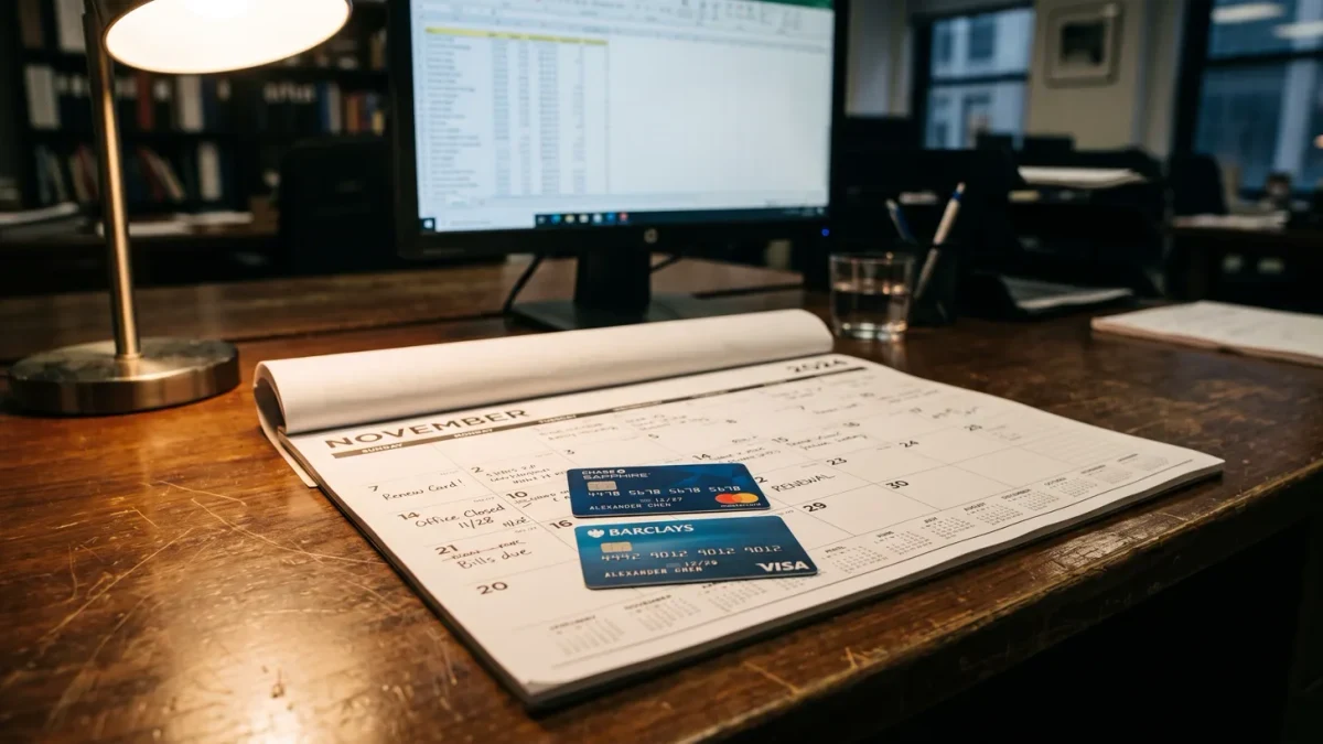 Subscription desk with cards and a desk calendar