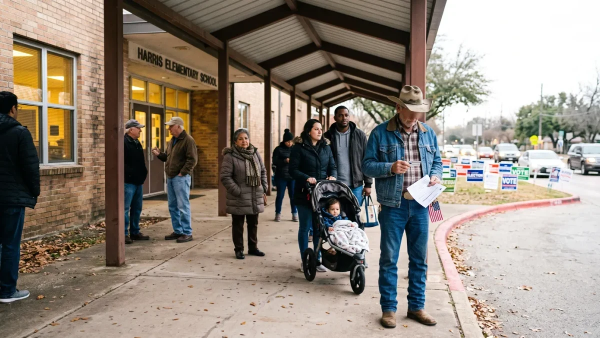 Voters in line at a Texas elementary school polling place