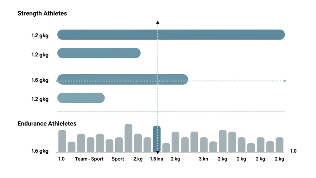 Infographic chart of protein intake ranges in grams per kilogram by sport type