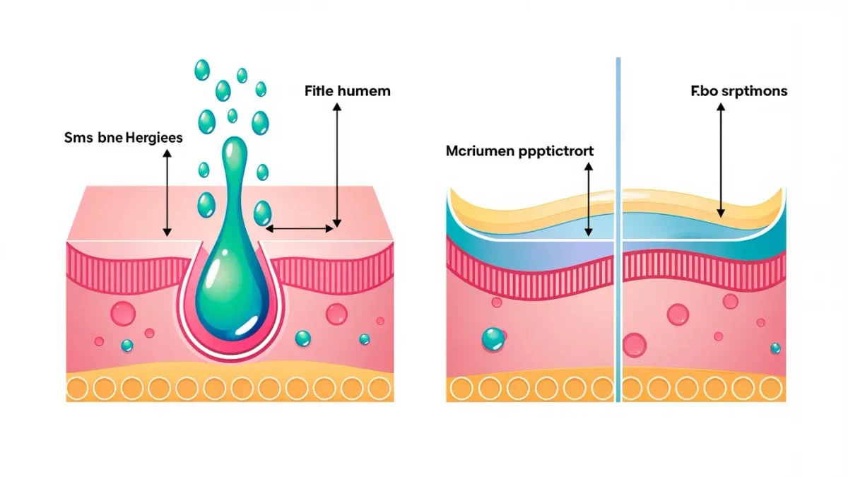 two-panel diagram comparing water-binding humectant and sealing emollient in skin