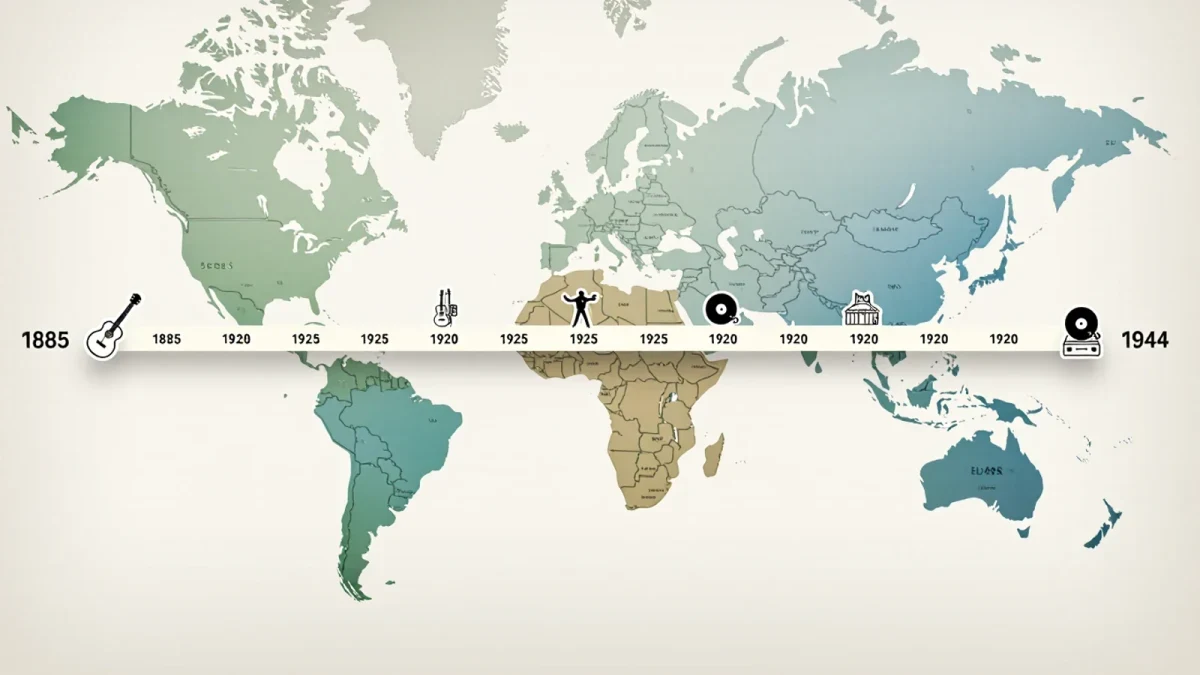 Timeline infographic of Agustin Barrios's life and touring career
