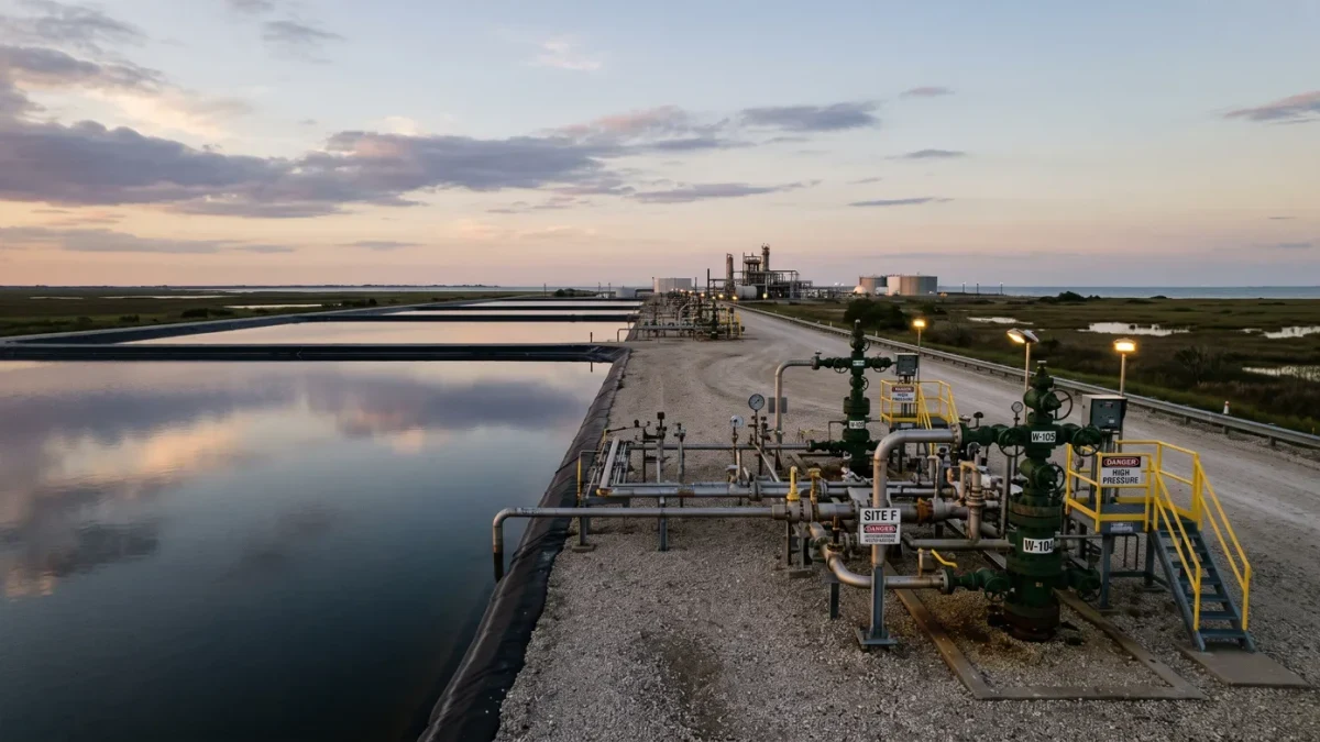 SPR surface pump site and brine ponds at a Gulf Coast salt dome