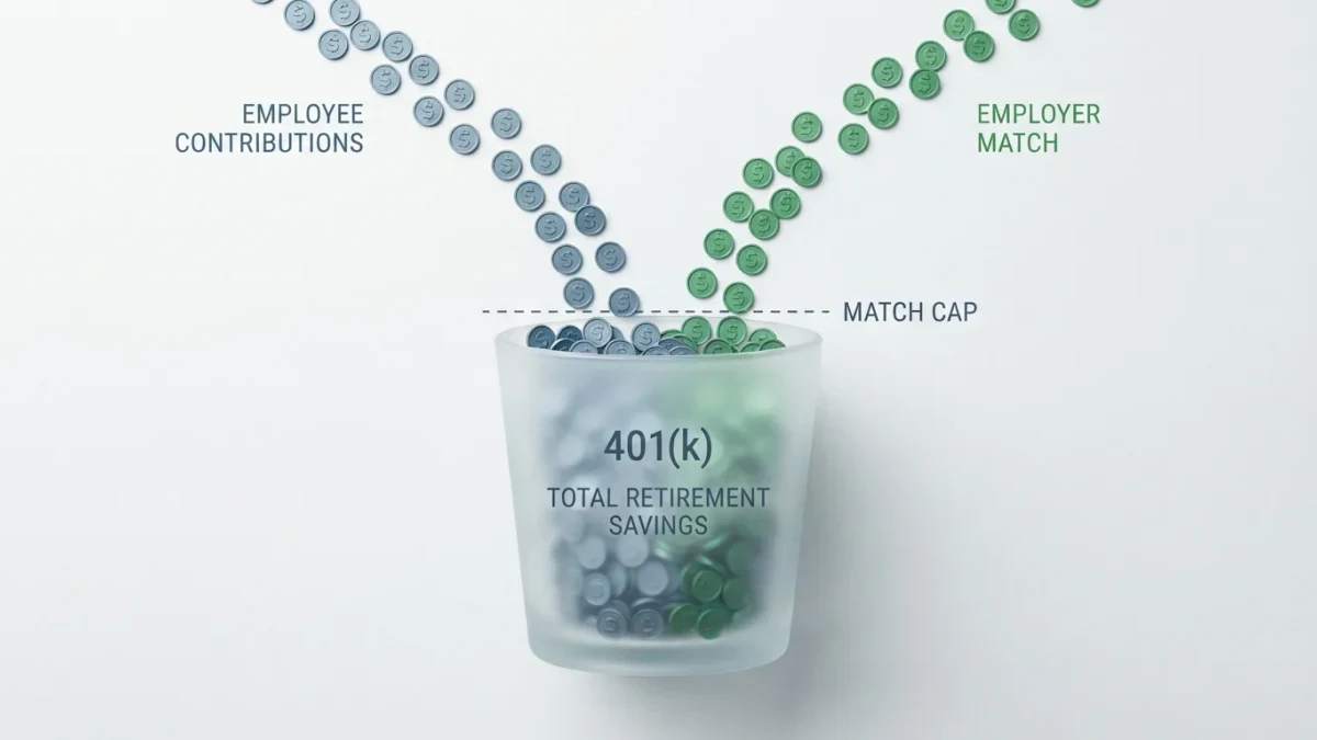 Infographic of employee and employer dollars filling one bucket