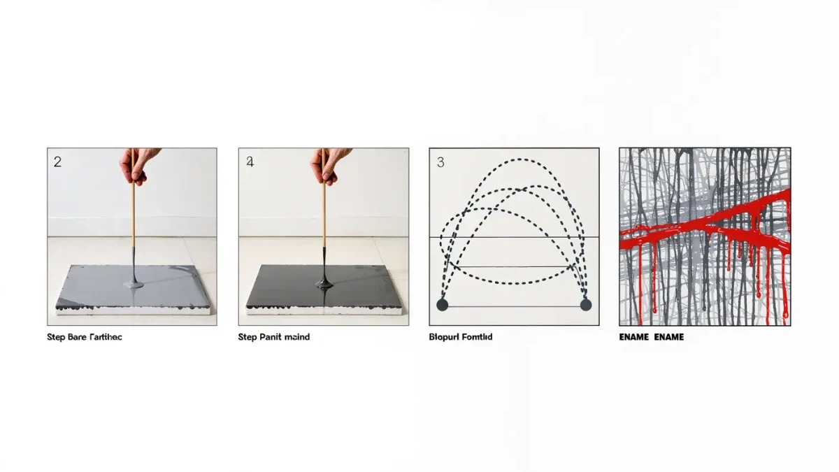 Numbered diagram showing four steps of drip painting technique