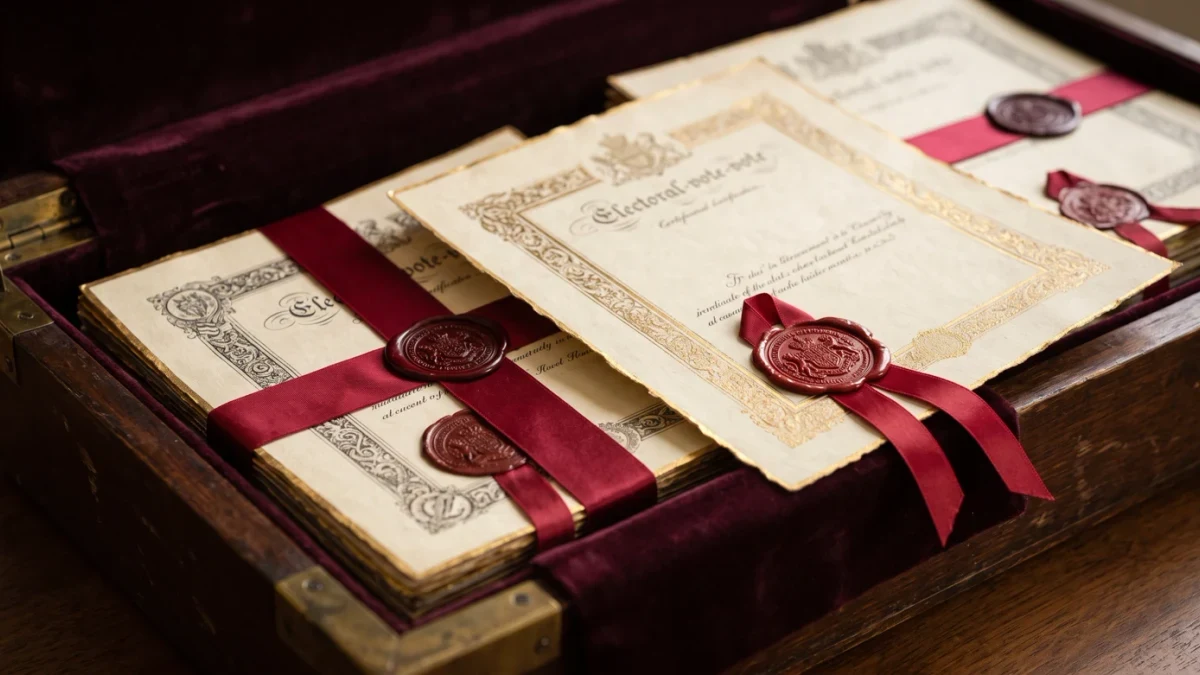 Electoral college certificates in archival box with seals