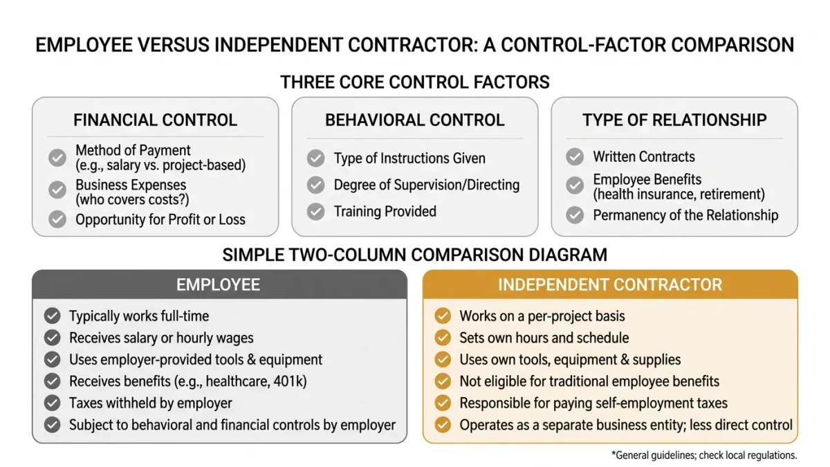 Two work arrangements compared across control factors