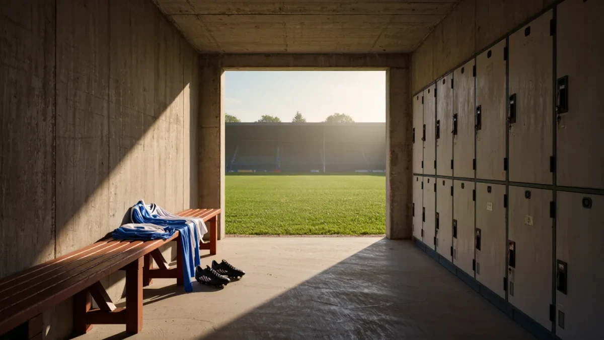 Empty stadium tunnel and dressing room before training