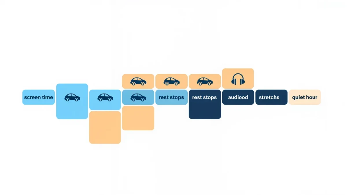 Timeline chart of a road trip day alternating screen blocks