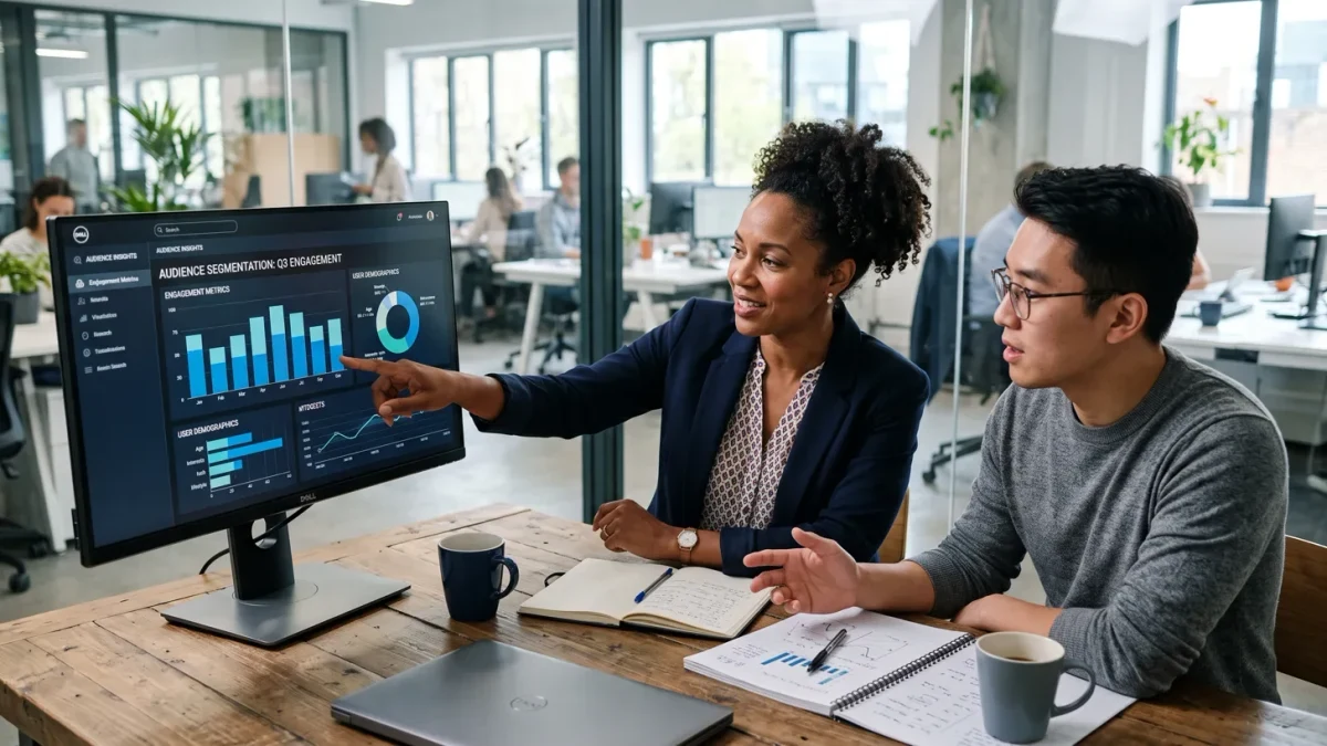 Publisher and data analyst reviewing consented audience segments