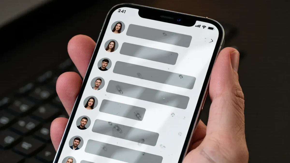 Close-up of a phone screen showing identical copied comments