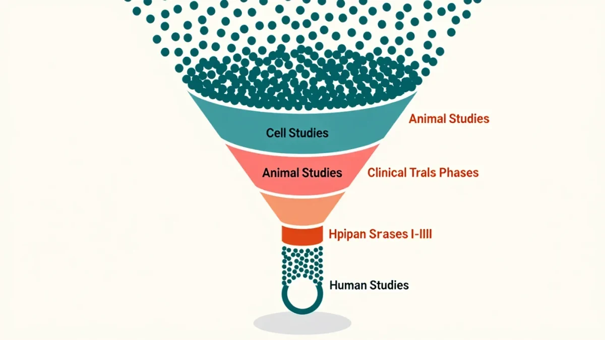 Pipeline funnel infographic from compounds to approved drug