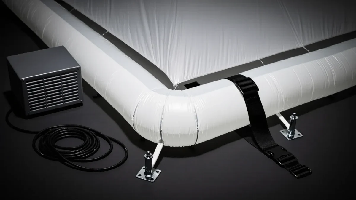 Studio close-up of an inflatable outdoor cinema screen blower