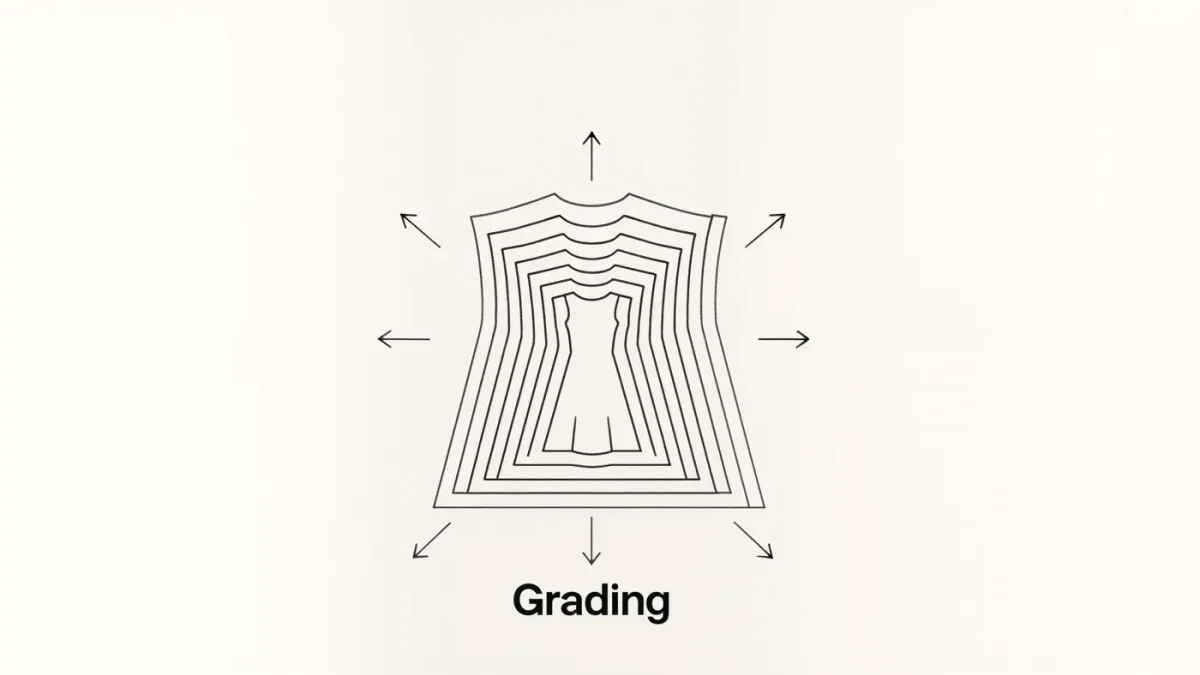 Infographic of a garment pattern graded across nested size outlines
