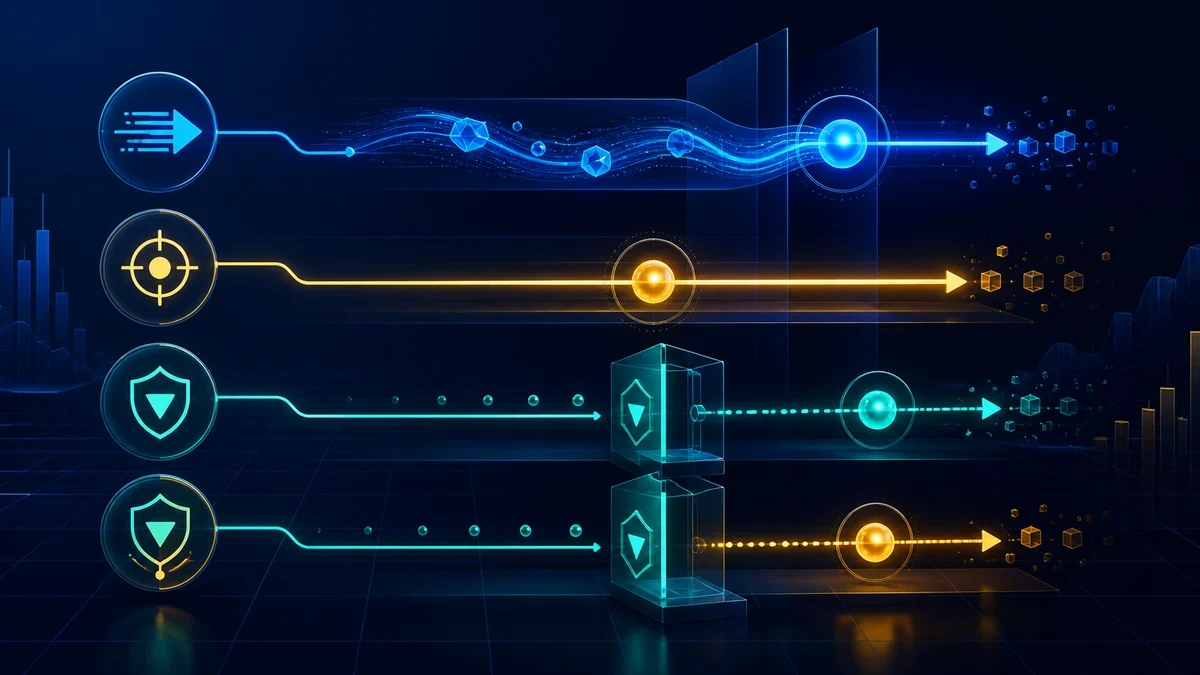 Abstract trading pathways show speed, price control, and conditional execution in a crypto exchange.