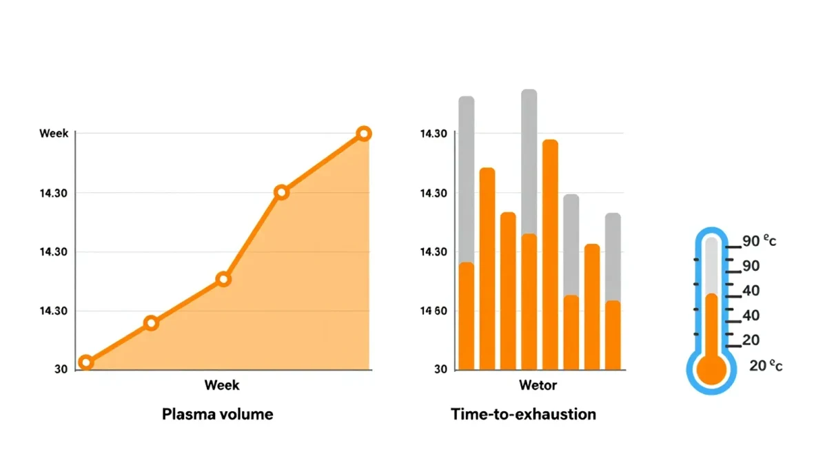 Infographic of plasma volume and performance changes from post-exercise heat