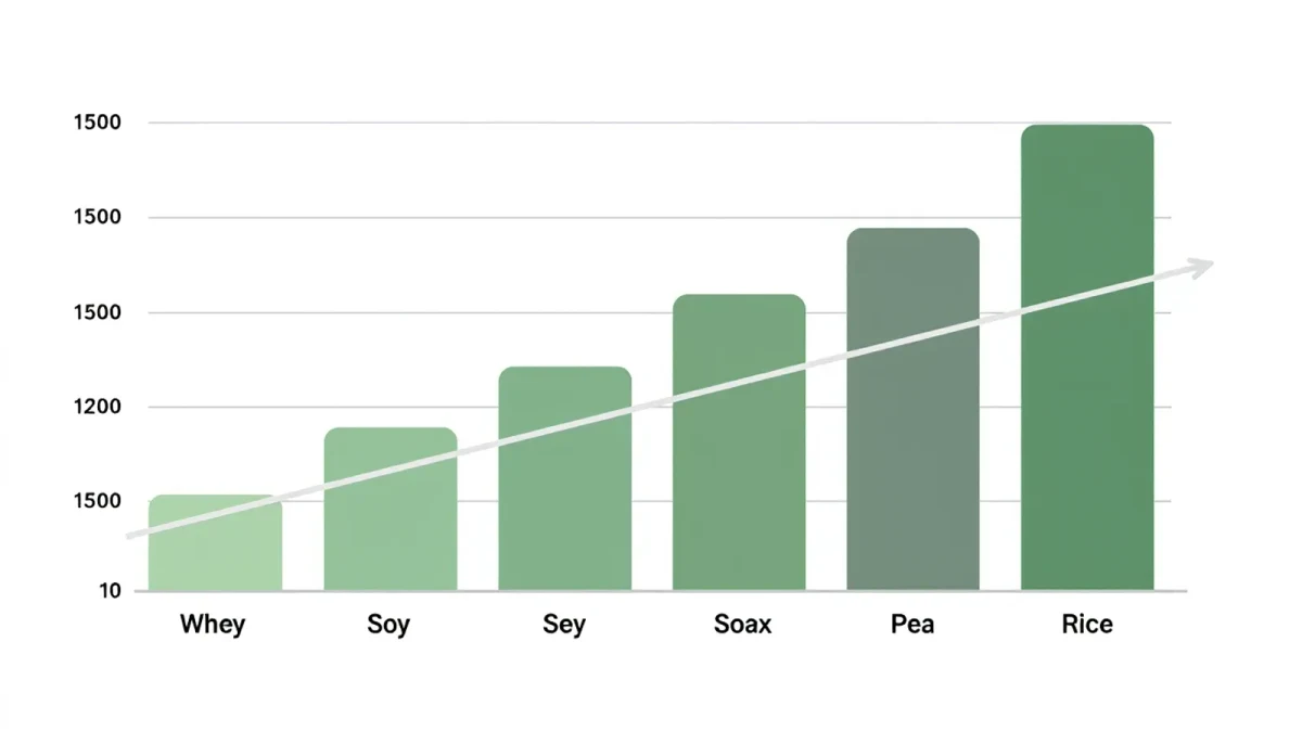Infographic comparing leucine content of whey, soy, pea and rice proteins